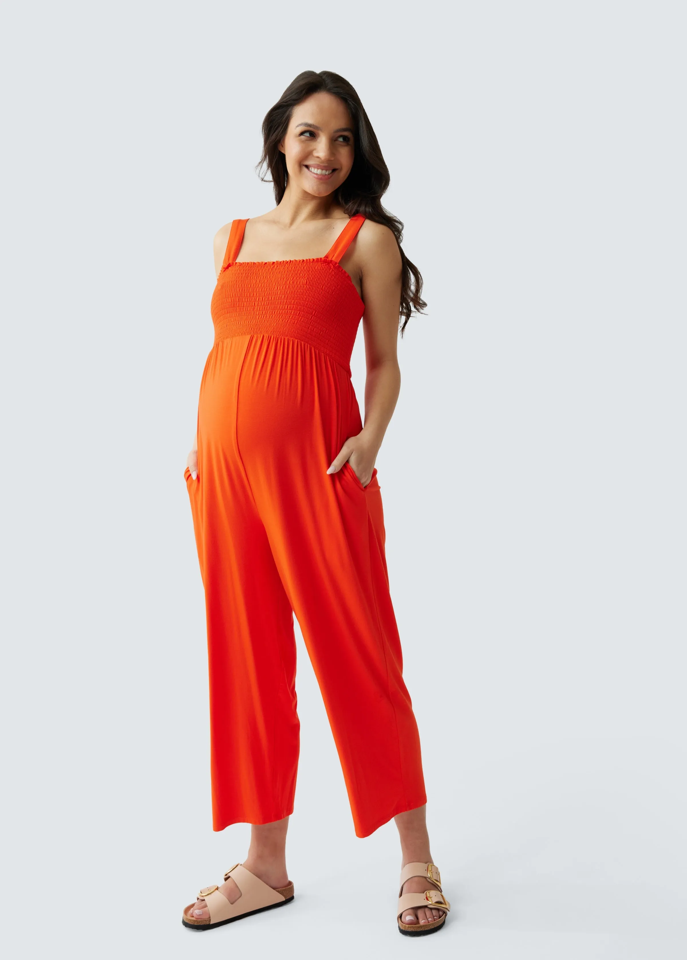 Smocked Bodice Maternity Jumpsuit