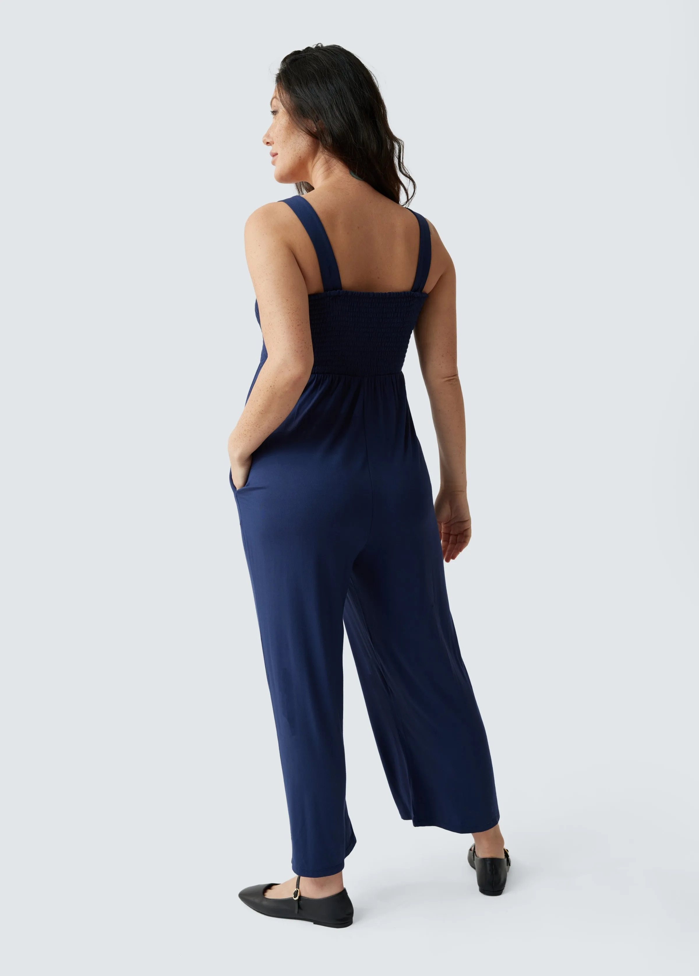 Smocked Bodice Maternity Jumpsuit