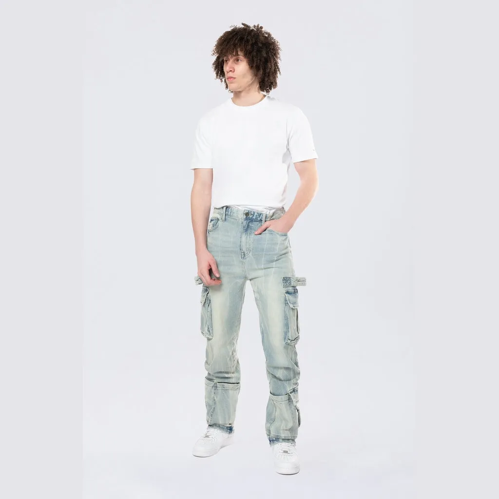 Straight Cargo Strap Jeans - Seville Blue