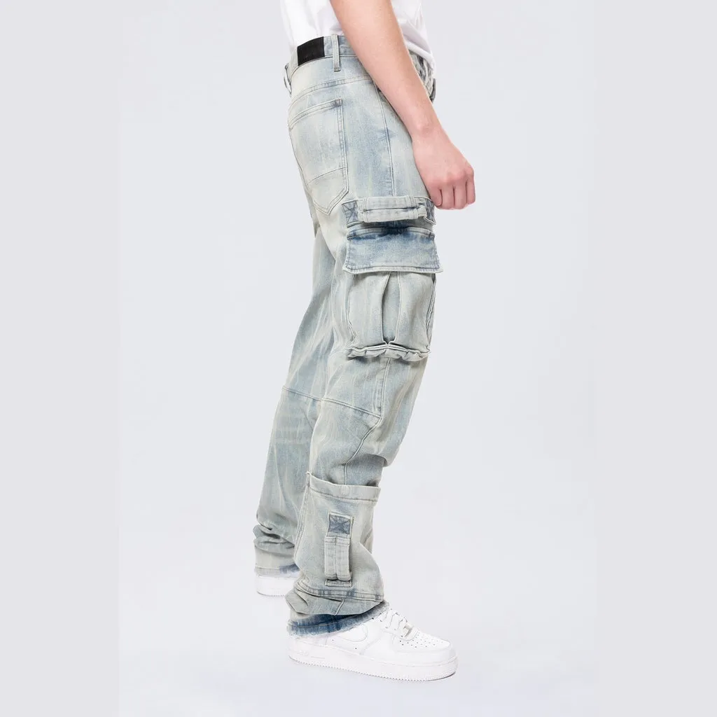 Straight Cargo Strap Jeans - Seville Blue