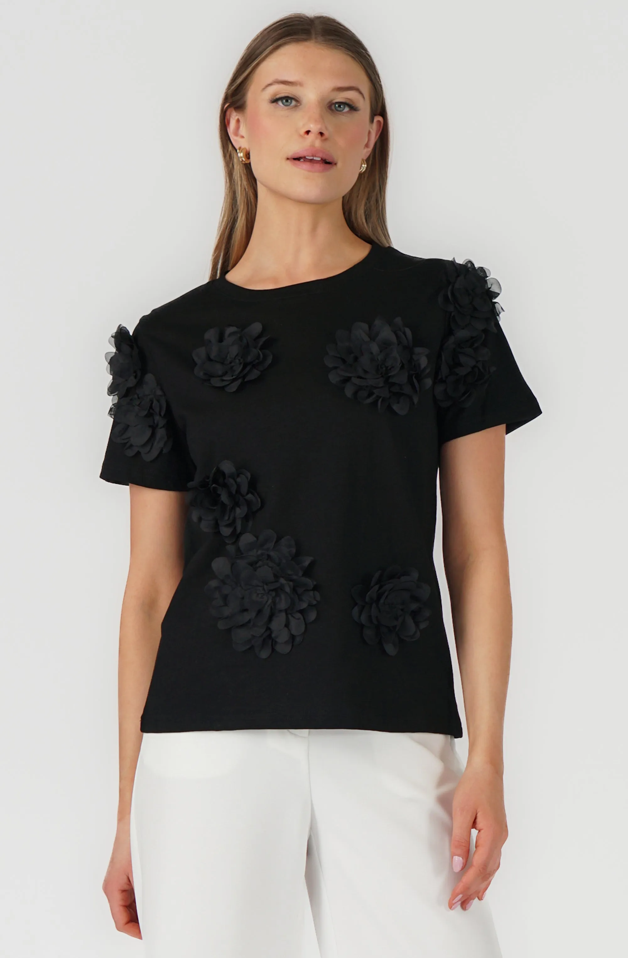 T-Shirt with 3D Floral Embellishment