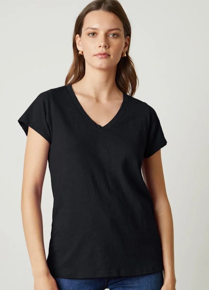 Velvet by Graham & Spencer Short Sleeve V-Neck Jilian Cotton Slub t-shirt tee