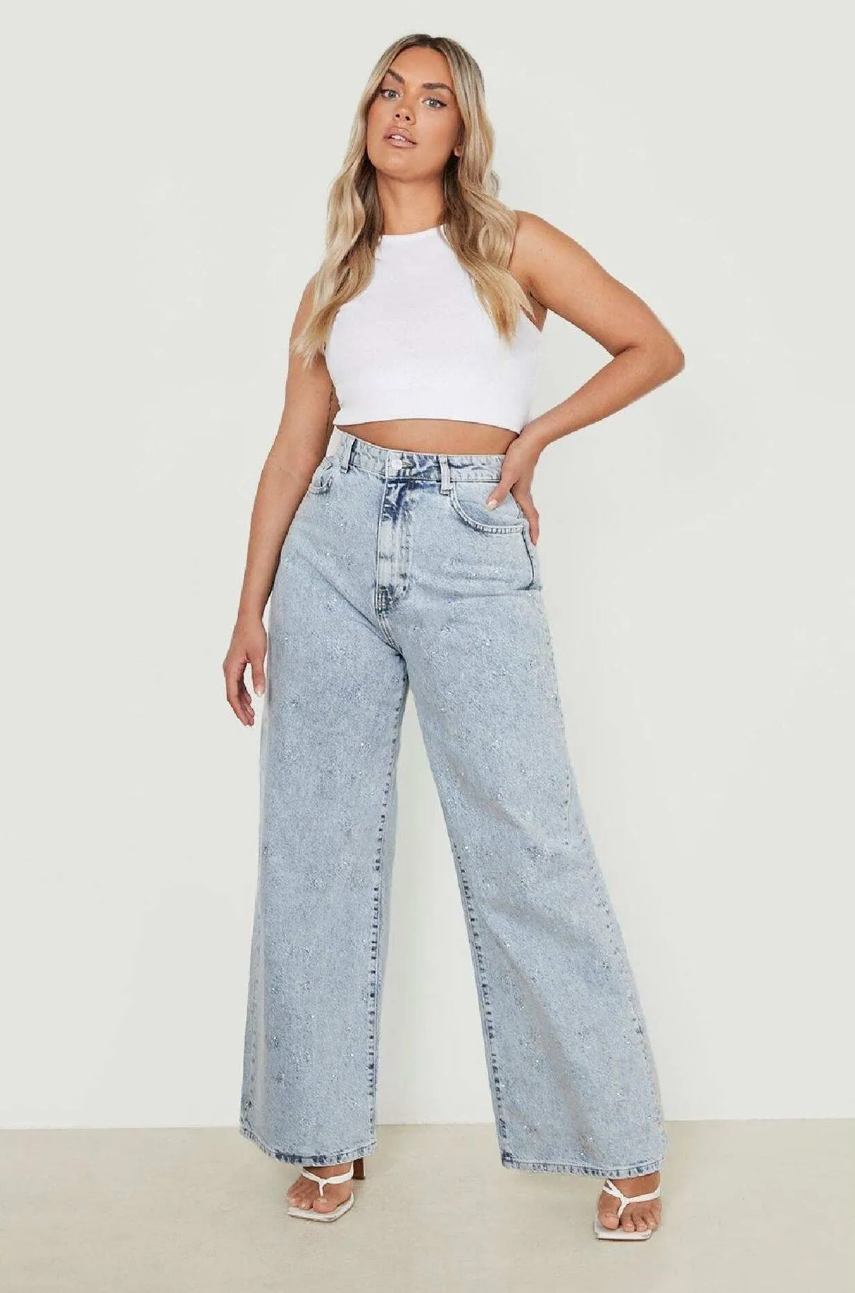 Vintage Wash Wide Leg High Waist Plus Size Jeans