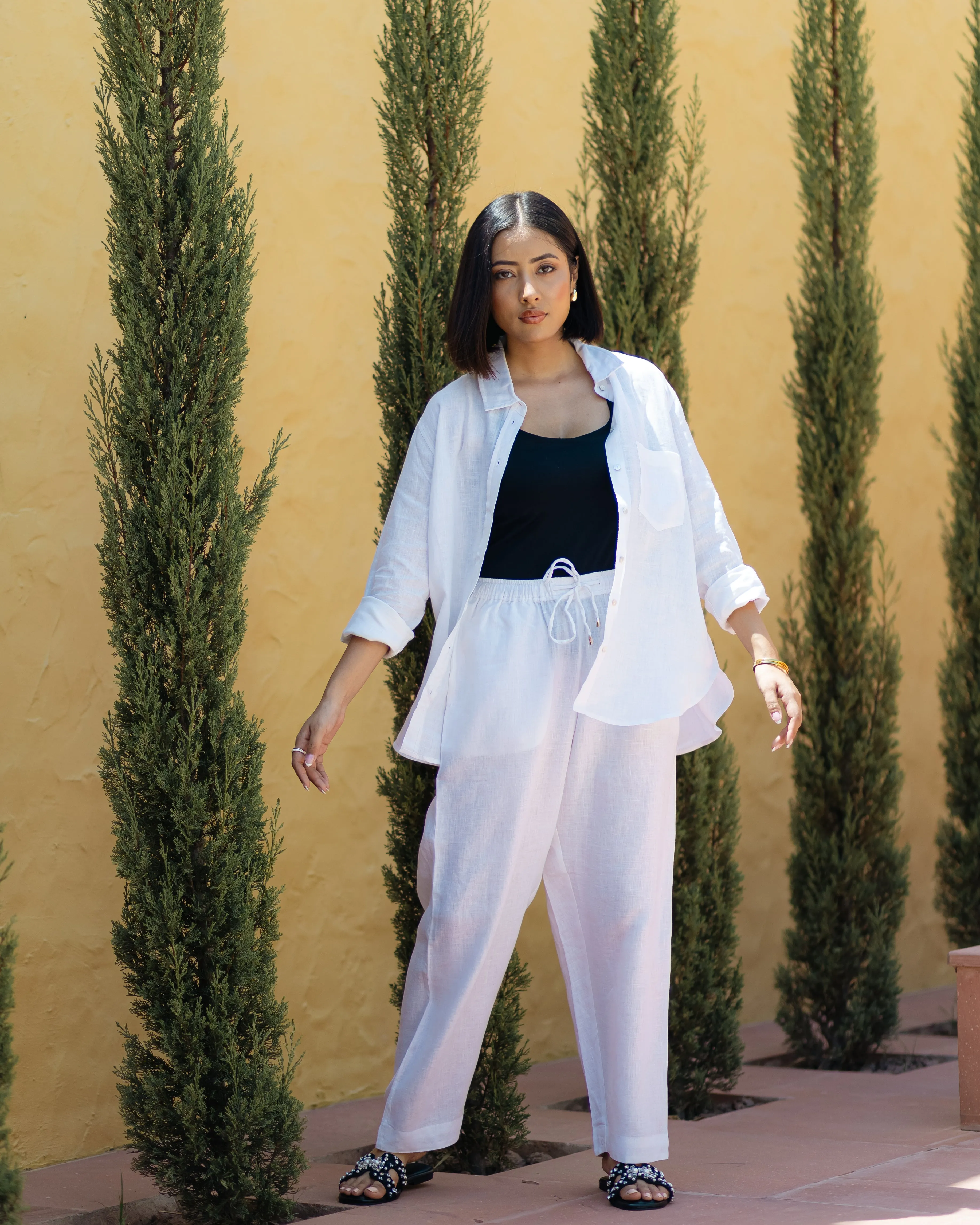 White Linen Shirt & Tapered Pants