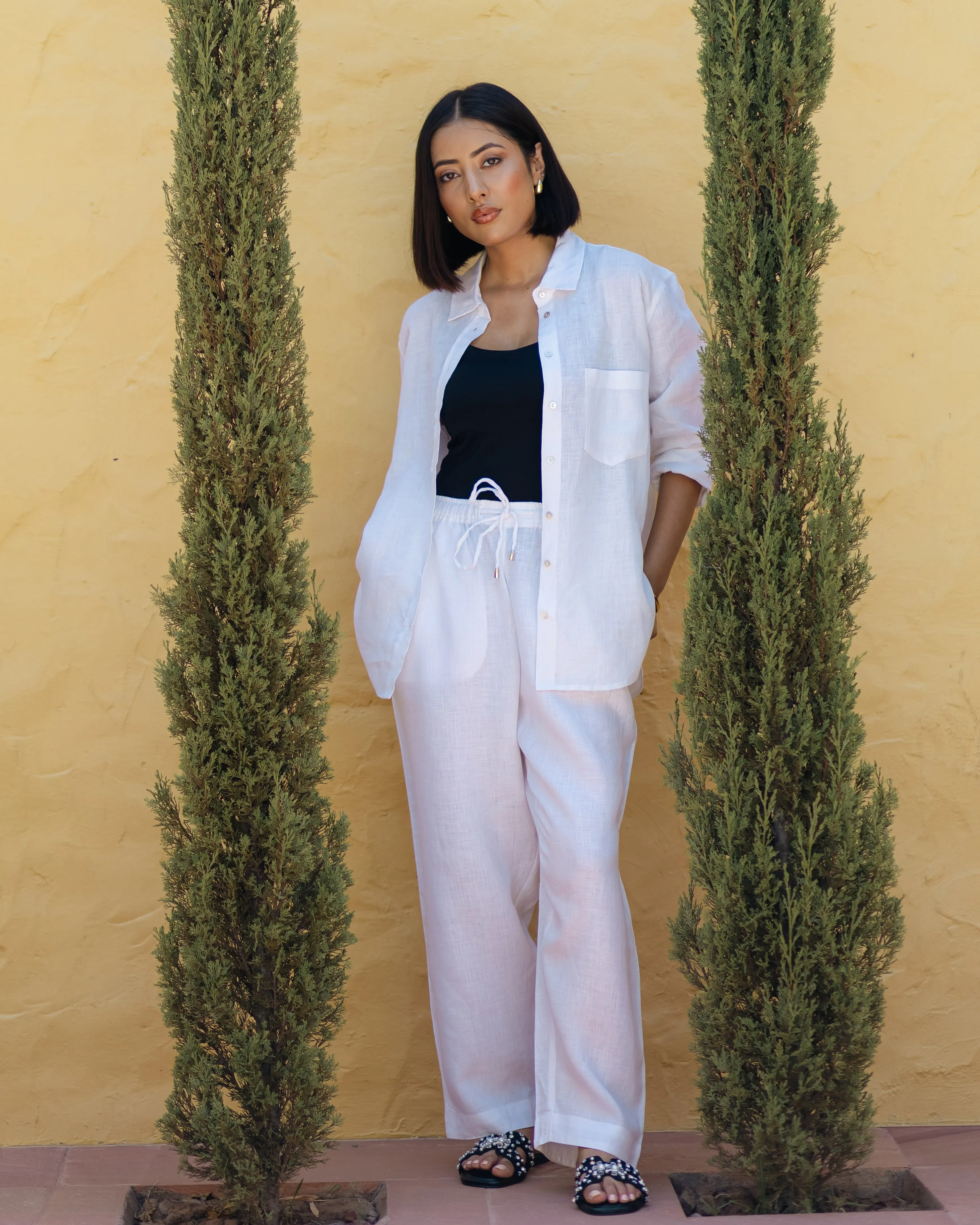 White Linen Shirt & Tapered Pants