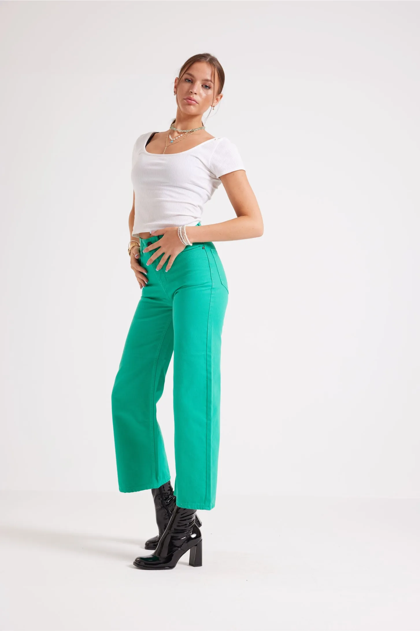 WIDE LEG JEANS IN GREEN