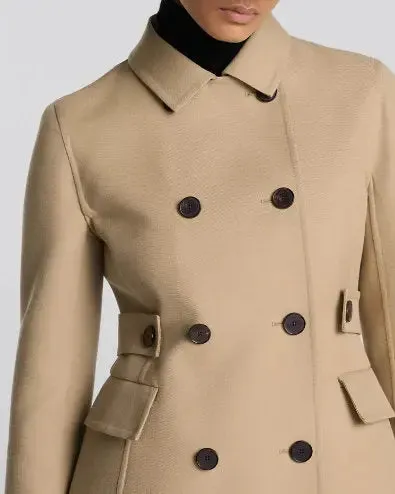 Women’s Double-Breasted Fitted Beige Cotton Jacket