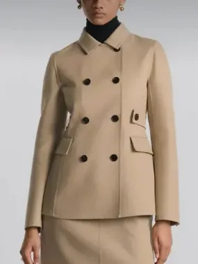 Women’s Double-Breasted Fitted Beige Cotton Jacket